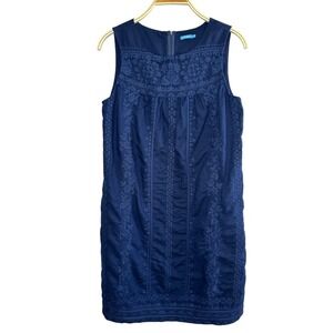 J.‎ McLaughlin Sheath Dress Medium Navy Blue Linen Cotton Blend Sleeveless Shift